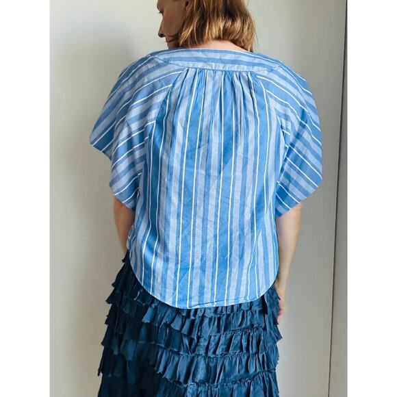 Tommy Hilfiger Women's Blouse Size XS Bohoemian Beachy Blue Striped Flowy - Picture 6 of 9